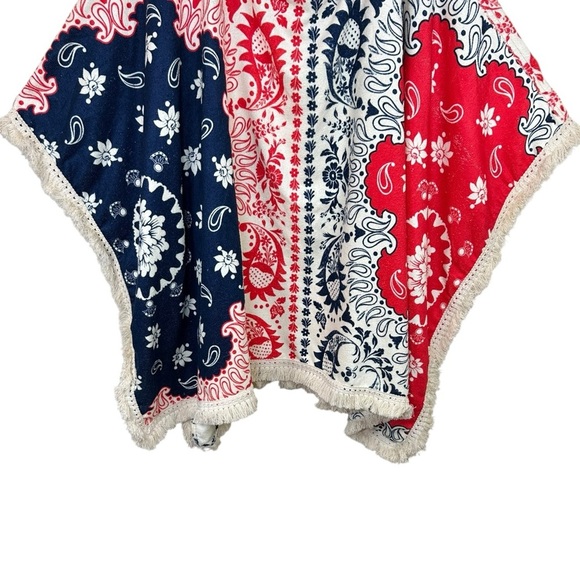 Agua Bendita, Women’s ‘Delailah’ Towel Poncho Cover-Up Paisley Blue/Red One Size - Picture 10 of 17